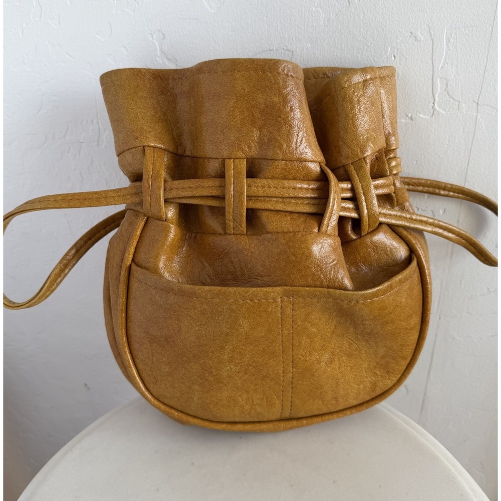 VTG Chunky Leather Drawstring Purse Hootie Paper Bag Pockets Boho 60s 70s
